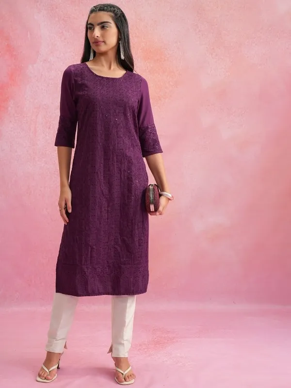  Vishudh Women Purple Embroidered Straight Kurtas