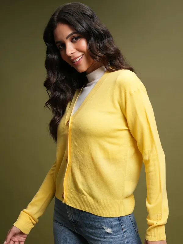  Tokyo Talkies Women Yellow V-Neck Sweaters