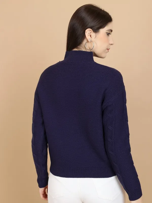  Tokyo Talkies Women Navy Blue High Neck Sweaters