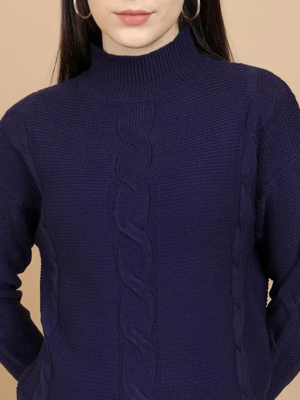  Tokyo Talkies Women Navy Blue High Neck Sweaters
