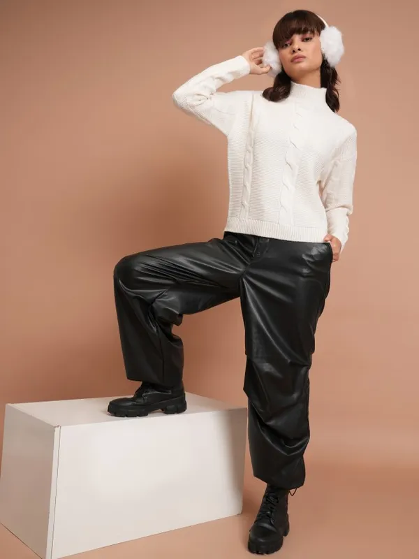  Tokyo Talkies Women White Mock Collar Sweaters