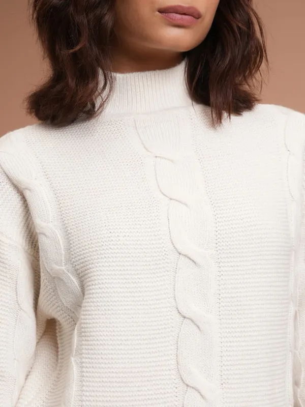  Tokyo Talkies Women White Mock Collar Sweaters