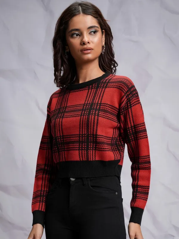 Women Checked Sweater