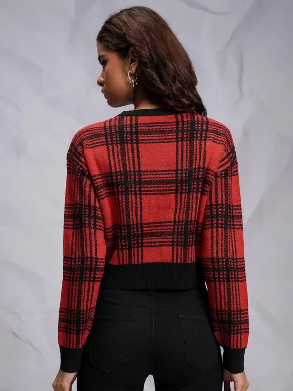 Tokyo Talkies Women Red Round Neck Sweater