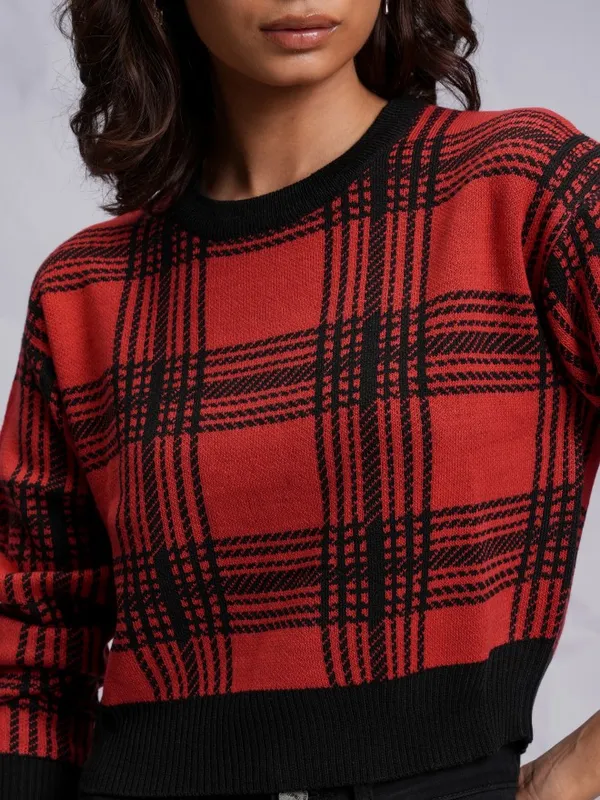 Tokyo Talkies Women Red Round Neck Sweater