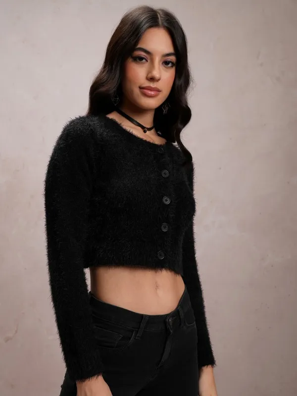  Tokyo Talkies Women Black Round Neck Sweaters