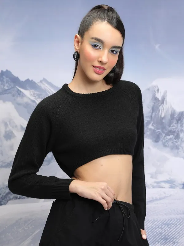  Tokyo Talkies Women Black Round Neck Sweaters