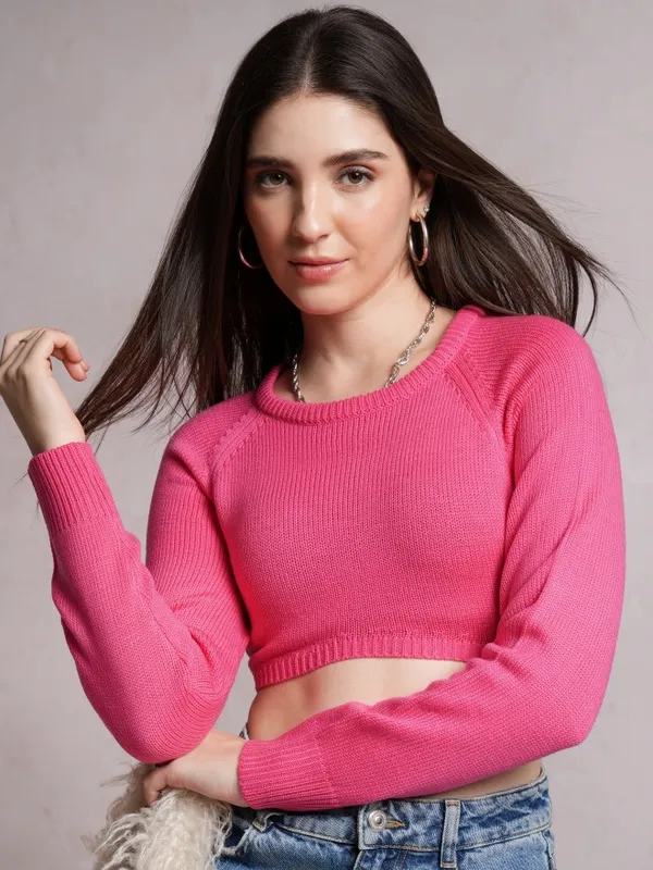  Tokyo Talkies Women Pink Round Neck Sweaters