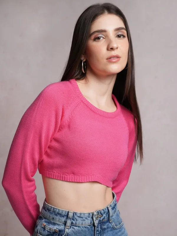  Tokyo Talkies Women Pink Round Neck Sweaters