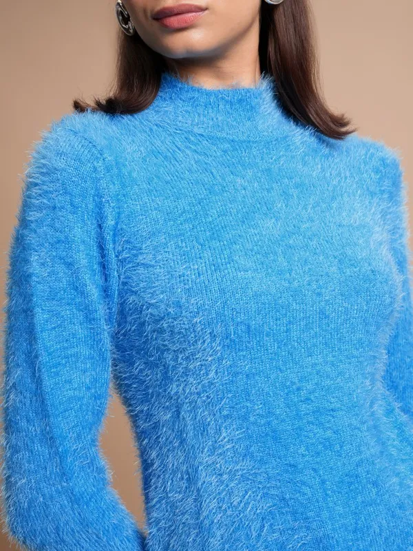  Tokyo Talkies Women Blue High Neck Sweaters