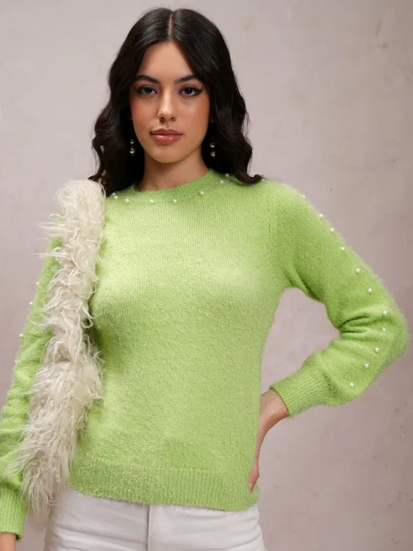  Tokyo Talkies Women Green Round Neck Sweaters