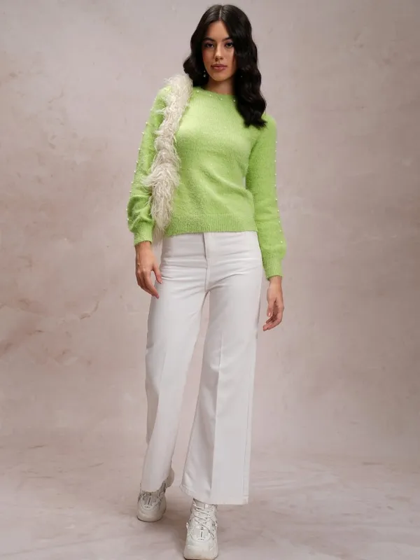  Tokyo Talkies Women Green Round Neck Sweaters