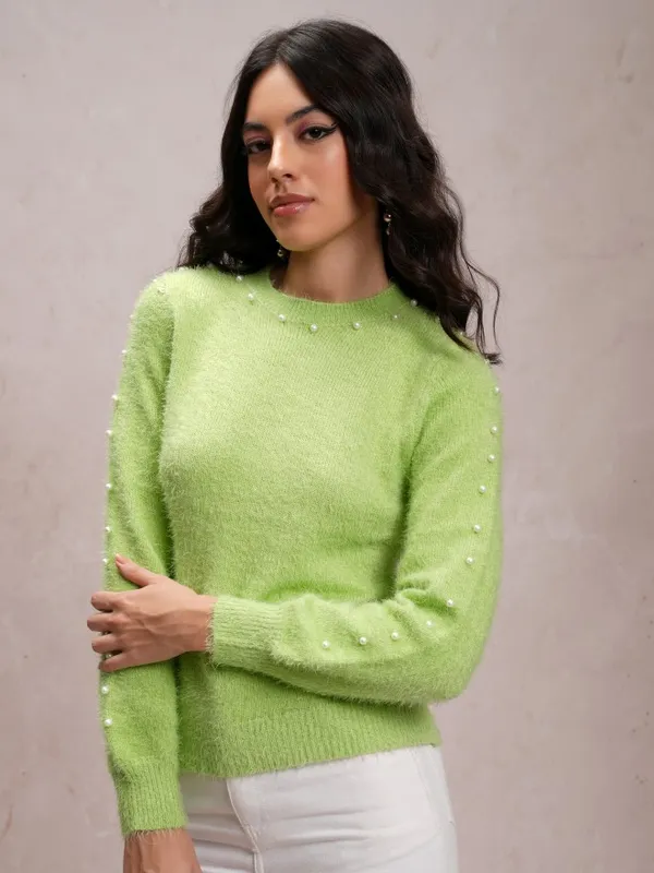  Tokyo Talkies Women Green Round Neck Sweaters