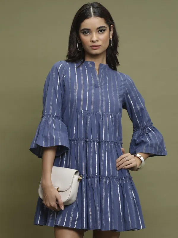  Vishudh Women Navy Blue Self Design A-Line Dresses