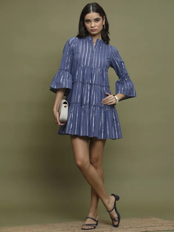  Vishudh Women Navy Blue Self Design A-Line Dresses