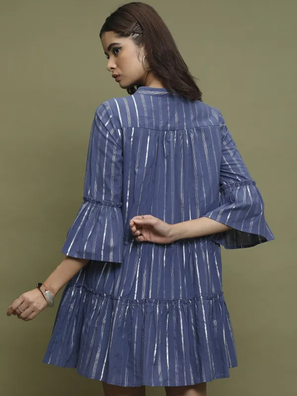  Vishudh Women Navy Blue Self Design A-Line Dresses