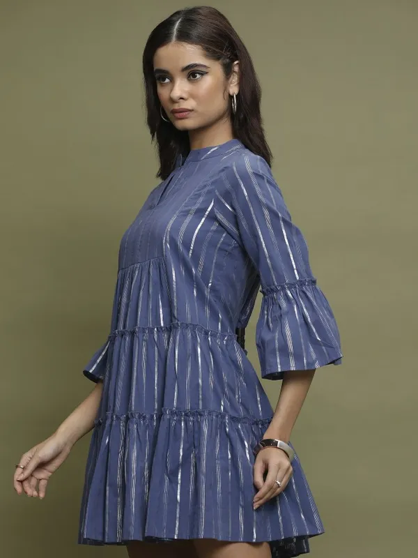  Vishudh Women Navy Blue Self Design A-Line Dresses