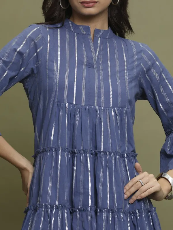  Vishudh Women Navy Blue Self Design A-Line Dresses