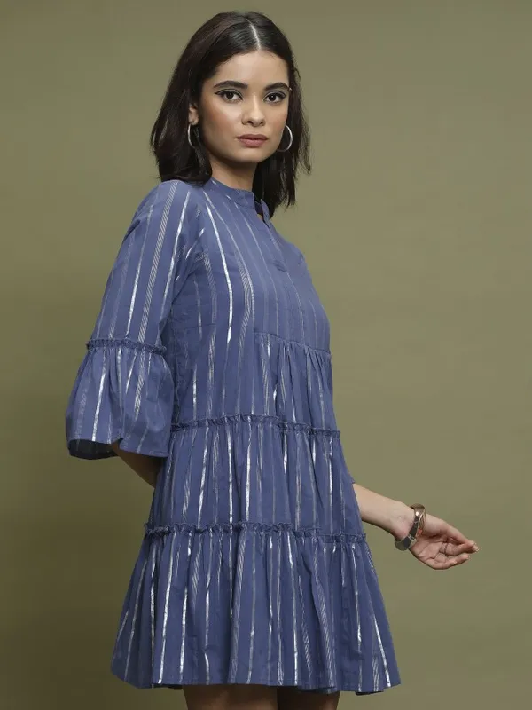  Vishudh Women Navy Blue Self Design A-Line Dresses