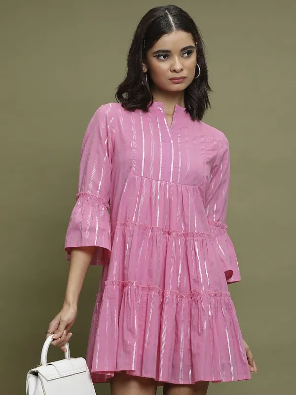  Vishudh Women Pink Self Design A-Line Dresses