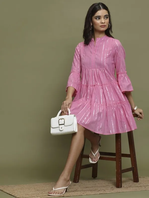  Vishudh Women Pink Self Design A-Line Dresses