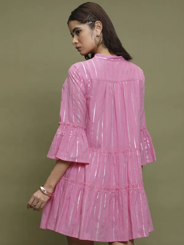  Vishudh Women Pink Self Design A-Line Dresses