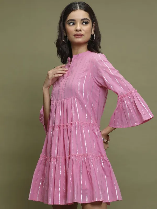  Vishudh Women Pink Self Design A-Line Dresses
