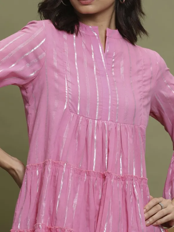  Vishudh Women Pink Self Design A-Line Dresses