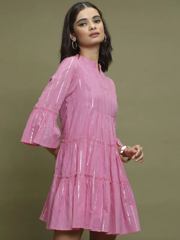  Vishudh Women Pink Self Design A-Line Dresses