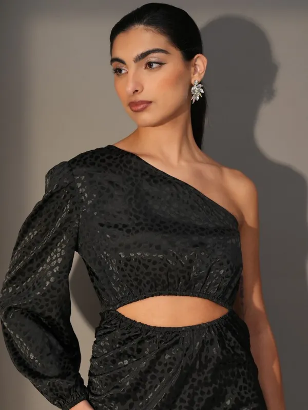 Tokyo Talkies Women Black Self Design Bodycon Dress