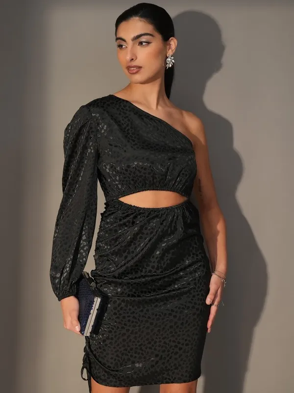 Tokyo Talkies Women Black Self Design Bodycon Dress