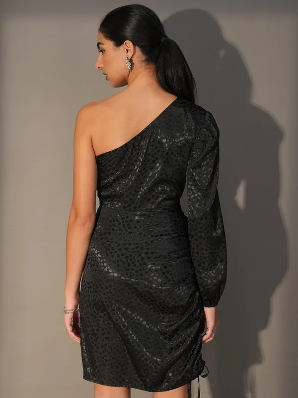 Tokyo Talkies Women Black Self Design Bodycon Dress