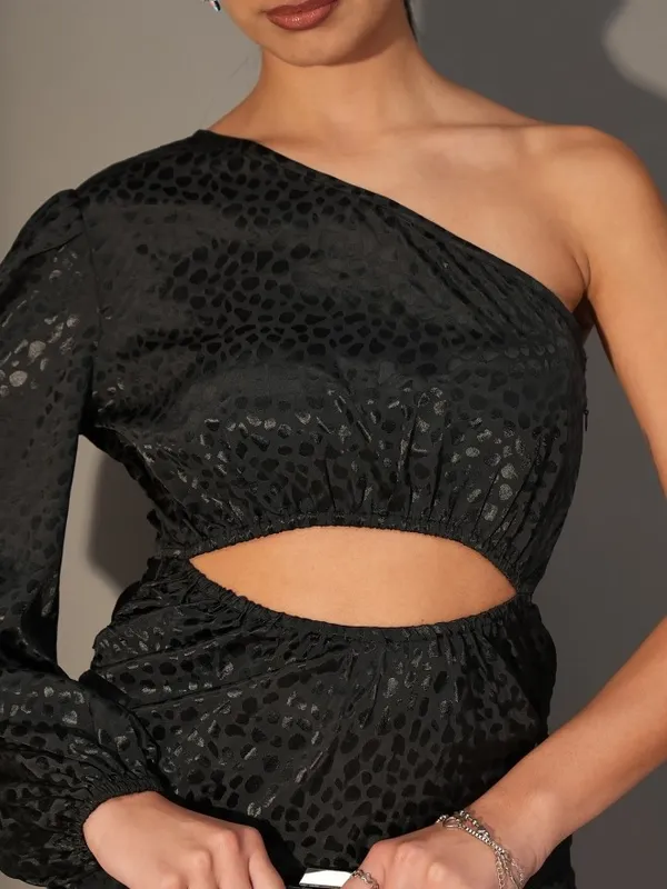 Tokyo Talkies Women Black Self Design Bodycon Dress