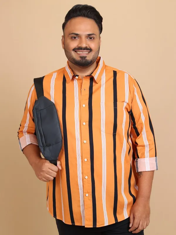  Xtra Ordinary By Highlander Men Terracotta Striped Regular Fit Casual Shirts