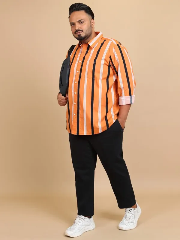  Xtra Ordinary By Highlander Men Terracotta Striped Regular Fit Casual Shirts