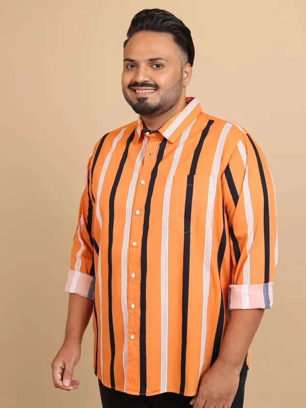  Xtra Ordinary By Highlander Men Terracotta Striped Regular Fit Casual Shirts