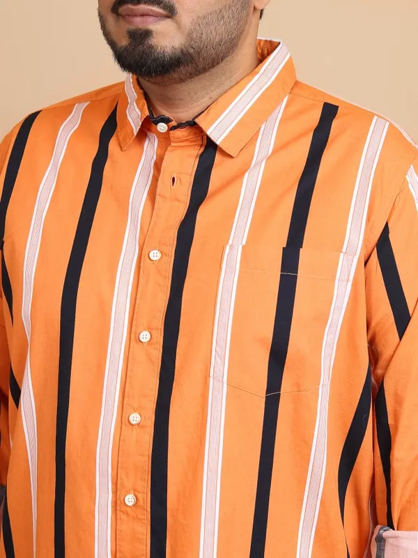  Xtra Ordinary By Highlander Men Terracotta Striped Regular Fit Casual Shirts
