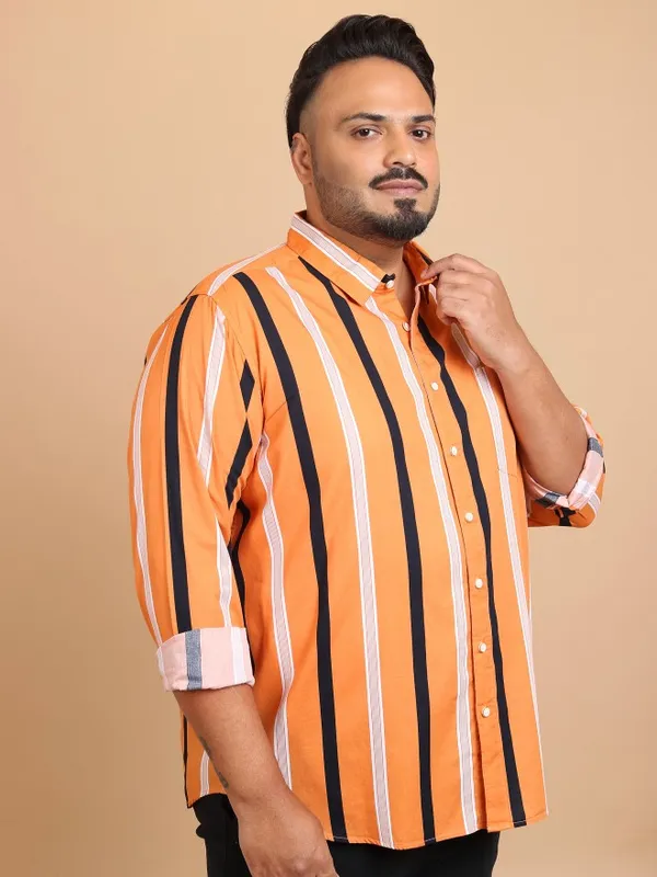  Xtra Ordinary By Highlander Men Terracotta Striped Regular Fit Casual Shirts