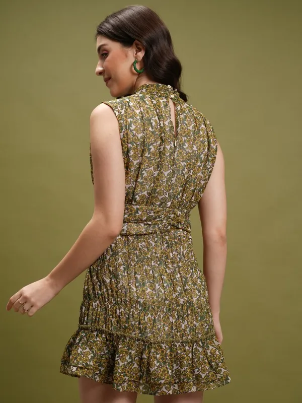 Tokyo Talkies Women Beige Printed Fit And Flare Dress