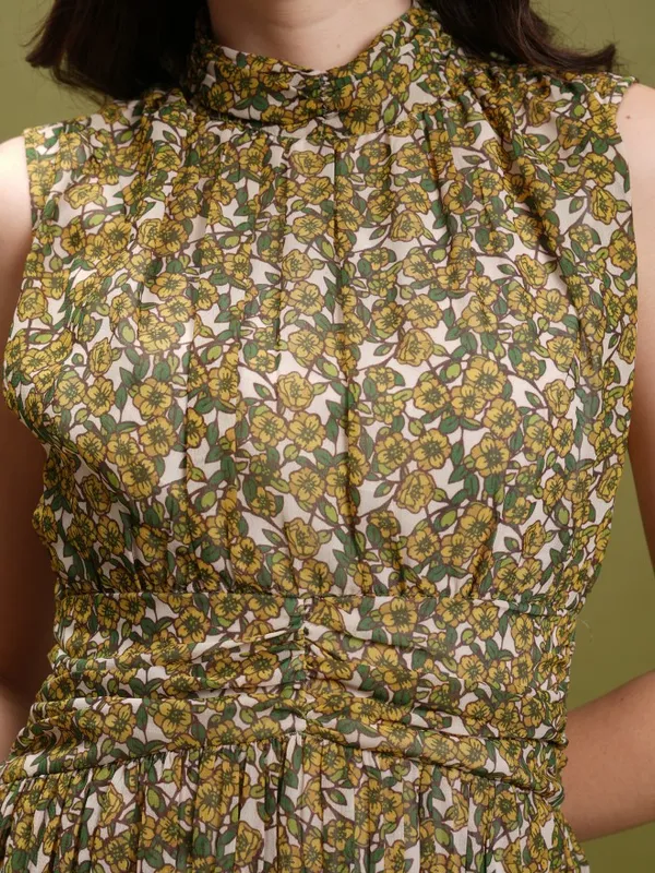 Tokyo Talkies Women Beige Printed Fit And Flare Dress