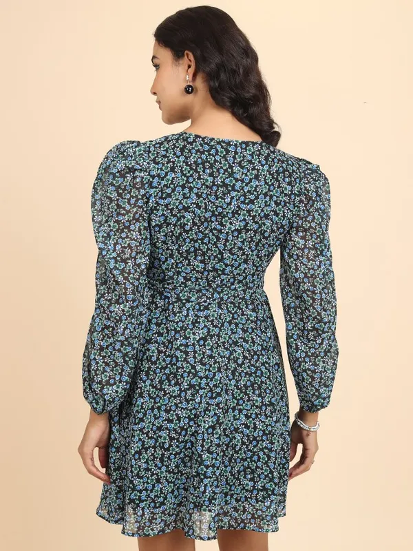 Tokyo Talkies Women Green Printed Fit And Flare Dress