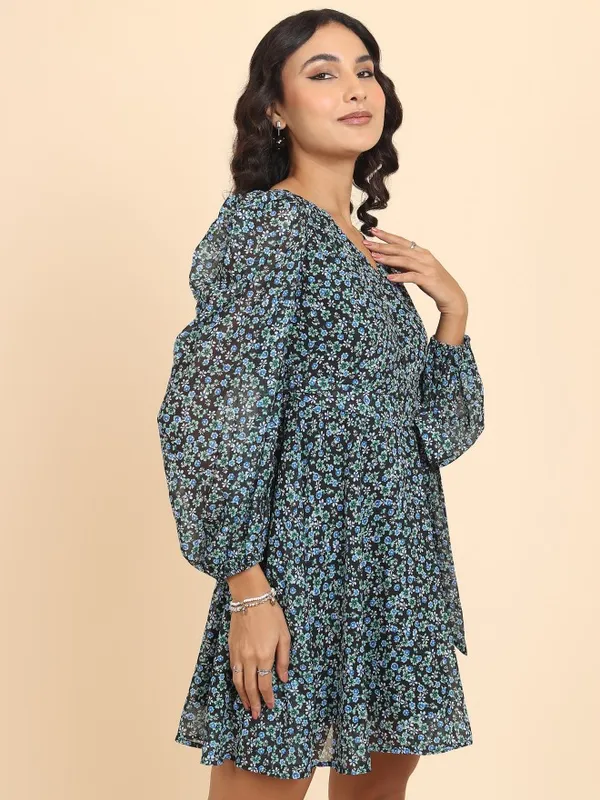 Tokyo Talkies Women Green Printed Fit And Flare Dress