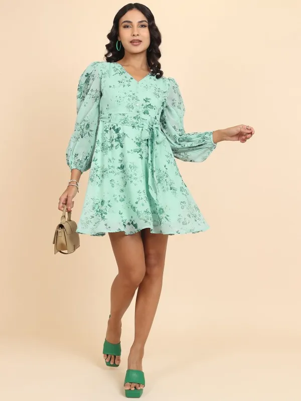 Tokyo Talkies Women Green Printed Fit And Flare Dress