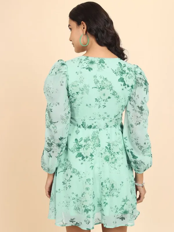 Tokyo Talkies Women Green Printed Fit And Flare Dress