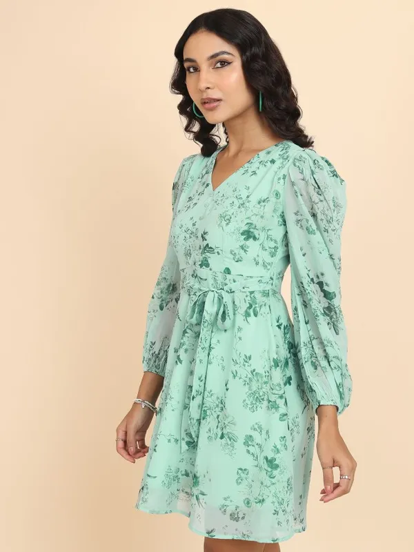 Tokyo Talkies Women Green Printed Fit And Flare Dress
