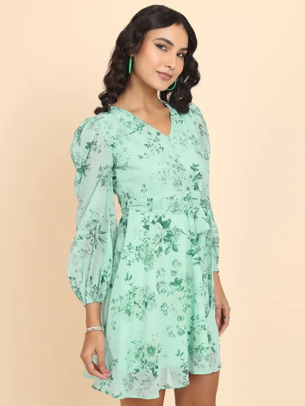 Tokyo Talkies Women Green Printed Fit And Flare Dress