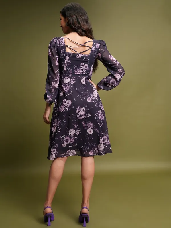 Tokyo Talkies Women Purple Printed A-Line Dress