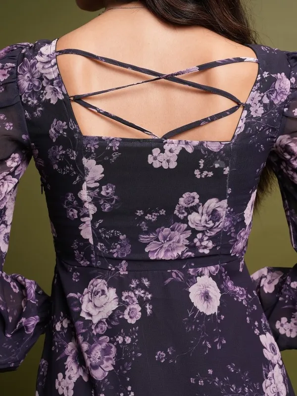 Tokyo Talkies Women Purple Printed A-Line Dress