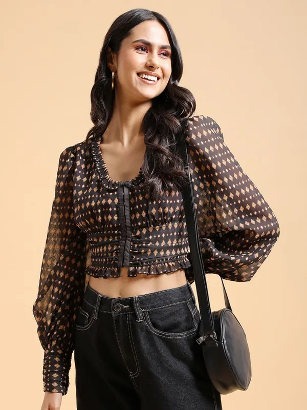  Tokyo Talkies Women Brown Printed Regular Tops