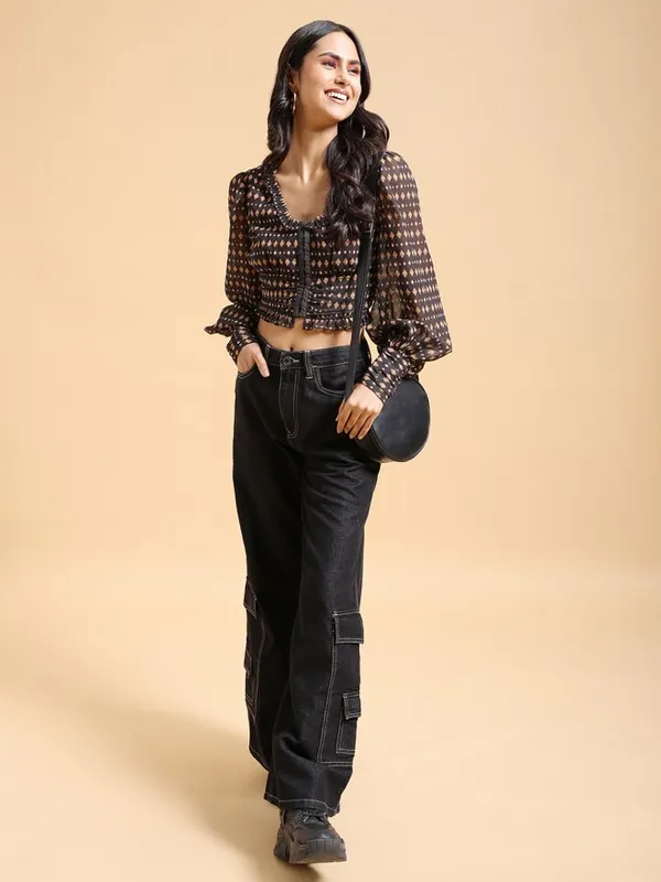  Tokyo Talkies Women Brown Printed Regular Tops